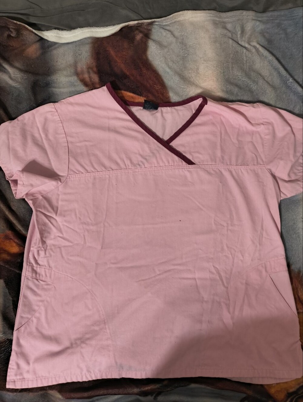Medgear Pink Scrub Top with Dark Berry Trim